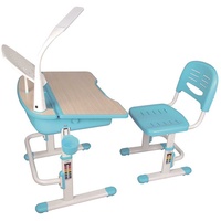 Schülerschreibtisch mit Stuhl in Blau Weiß höhenverstellbar (zweiteilig)