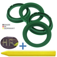 4X Zentrierringe 72,5 x 56,6 mm Grün Felgen Ringe + 1x Reifen Kreide Fett Stift