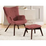 s-style möbel Lounge-Sessel Cord 71 x 96 x 86 cm Rot/Orange mit Hocker