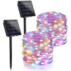 zggzerg LED-Lichterkette 2 Stück Solar Lichterkette Aussen, 100 LED/ 200 LED Lichterkette bunt 22 m