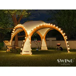 Swing&Harmonie® LED Event Pavillon XXL DomeShelter 450cm Garten inkl. Solarmodul Designer Gartenzelt Camping Partyzelt mit Beleuchtung - orange