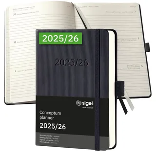 Sigel C2602 Wochenplaner Wochenkalender Conceptum ca. A6, 18 Monate Hardcover, schwarz, 2025/2026,