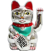 Generisch HAAC Winkekatze Glückskatze Glücksbringer Farbe Silber 16 cm