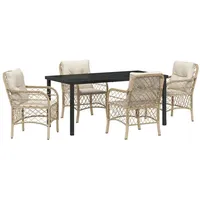 VidaXL 5-teiliges Garten-Ess-Set mit Kissen Beige Poly-Rattan