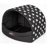millybo Hundehütte Hundehöhle Hundebett Hundehaus S-XL (R4 (60 x 49 cm), schwarz mit Muster (Pfötchen))
