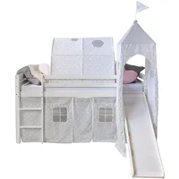 Hochbett Kinder 90x200 Rutsche Turm Grau Bett Bettgestell Weiß Holz Homestyle4u