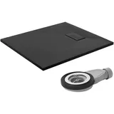luxebath Duschwanne 90x80 cm Schwarz mit Ablaufgarnitur, SMC H:3cm