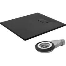 luxebath Duschwanne 90x80 cm Schwarz mit Ablaufgarnitur, SMC H:3cm