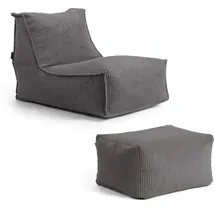 mokebo Relaxliege Cord 65 x 65 x 155 cm Anthrazit mit Hocker