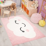 carpet city Kinderteppich Bubble Kids Flachflor mit Wolken-Motiv in Rosa für Kinderzimmer; Größe: 160x225 cm
