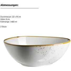 Mäser Schüssel oval 22 x 19 cm, Weiss mit braunem Rand 2er Set, Pintar, Brauner Rand, 594015