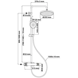 Schöner Wohnen Glaia Duschsystem mit Thermostat grau 118,5 cm