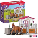 schleich HORSE CLUB 72177 - 13-Teiliges Pferde Spielzeug Set für Mädchen und Jungen ab 5 Jahren, Spielset mit Pferdestall, Waschplatz, Stall, Pferd, Reiterin und Pferde Zubehör