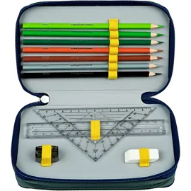 Scooli Federmäppchen SCOOLI "Tripledecker, Harry Potter", Kinder, bunt (harry potter), Polyester, Schreibgeräteetuis Federmäppchen, befüllt, inklusive Geodreieck