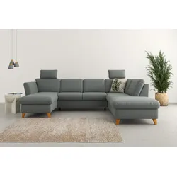 Wohnlandschaft HOME AFFAIRE "Trelleborg U-Form", grau, B:307cm H:86cm T:213cm, 100% Polyester, Sofas, Federkern-Polsterung, wahlweise mit Bettfunktion und Stauraum
