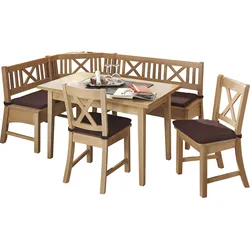 Eckbankgruppe SCHÖSSWENDER "Schoesswender Bodensee", braun (buche massiv natur lackiert, buche massiv natur lackiert, buche massiv natur lackiert), B:137,179cm H:87cm T:52cm, FSC-zertifiziertes teilmassives Holz, Sitzmöbel-Sets