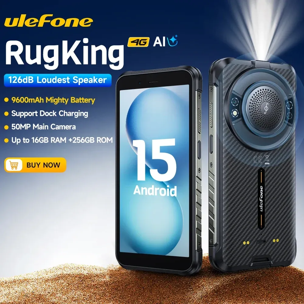 【2025 Neu】Ulefone RugKing 4G Robustes Smartphone Android 15 Bis zu 16 GB + 256 GB 9600 mAh NFC 50 MP Hauptkamera Lautsprecher Wasserdicht