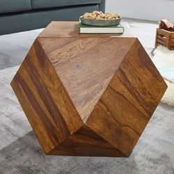 Kadima Design Sheeshamholz Couchtisch, Diamant-Design, 30 kg Belastbarkeit. 57x43x57 cm