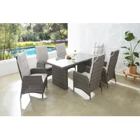 KONIFERA Casablanca Polyrattan Garten-Essgruppe 7-tlg. Tisch 180 x 90 x 74 cm grau inkl. Auflagen