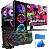 KRAFTPC Gaming PC Komplett-Set AMD Ryzen5 7500F - GeForce RTX4060 Ti 8GB - 1TB M.2 SSD - 32GB DDR5 - Win11 - 27" TFT - Tastatur/Maus - Gamer Pc