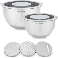 Navaris Edelstahl Schüssel Schale mit Deckel - 2x Rührschüssel Salatschüssel - inkl. 3x Reibe - Set Edelstahlschüssel Schüsselset in Grau