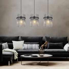 GLOBO Hängeleuchte Wohnzimmerlampe Pendellampe Esszimmerleuchte Deckenleuchte, Metall schwarz Glasstäbe rauchfarben, 3 Flammig E27, L 80 cm