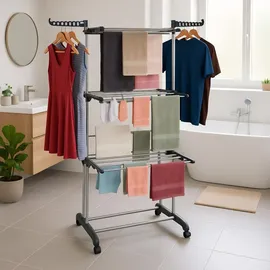 Relaxdays Wäscheständer Turm rollbar grau/silber