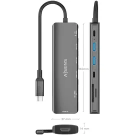AISENS ASUC-7P026-GR USB-C Dockingstation + USB Hub, Grau