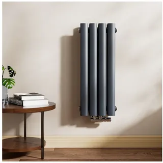 EMKE Heizkörper Oval Paneelheizkörper 600 x 240 mm mit/ohne Multiblock, Vertikal Doppellagig, Mittelanschluss, 248W, Anthrazit