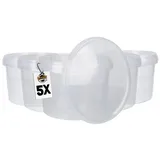 FixedByU | 5 Kunststoffeimer mit Deckel, Kunststoff Griff,pp, Rund,3 Liter, Lebensmittelecht, Transparent