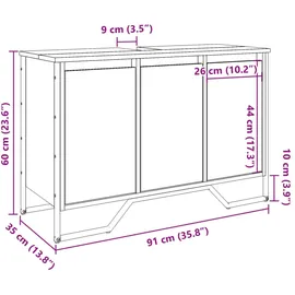 vidaXL Waschbeckenunterschrank Grau Sonoma 91x35x60 cm Holzwerkstoff