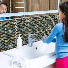 Relaxdays Fliesenaufkleber 10er Set, Steinoptik, selbstklebend, Küche & Bad, 31x31cm, Klebefliesen, Design B, mehrfarbig