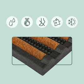 Relaxdays Fußmatte mit Bürsten, 60x40cm, Fußabtreter Gummi & Kokos, rutschfest, Türvorleger innen & außen, schwarz/natur