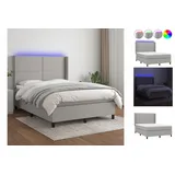 vidaXL Boxspringbett mit Matratze & LED Hellgrau 140x200 cm Stoff