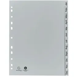Exacompta 1812B 25x Register A4 aus Recycling-PP grau 120μ mit bedruckten Taben Jan-Dez. (DE), 12 Positionen - Grau
