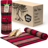 livasia Rollmatte Rollmatratze L breit bequem - 200x110x4,5cm - Gästebett Gästematratze 1 Person, Reisebett Kofferraum Outdoor, Thaimatte Kapok Garten Balkon handgefertigt (Rot/Elefanten)