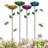 4 Stück Bienentränke Blumes, Vogeltränke Stehend, Metall Blumes Wasserschale, Blumengießer im Blütenlook, Wetterfester Gartenstecker, für Bienens & Schmetterlingstränke, Garten, Hof, Rasen