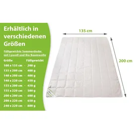 franknatur Sommerdecke 135x200 Lyocell Lyocell Bettdecke Bio Baumwolle Decke Sommer