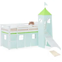 Homestyle4u Hochbett, Grün, Weiß, Textil, Kiefer, 90x200 cm, Kinder-