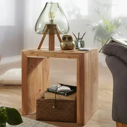 Kadima Design Massivholz-Beistelltisch `Nako`: Einzigartig, zeitlos, 60x35x60 cm, handgefertigt. Beige, 60x35x60 cm
