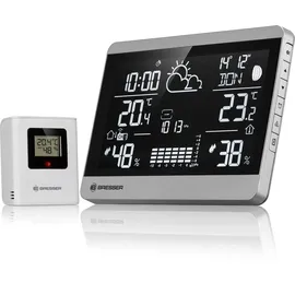 Bresser Funk-Wetterstation ClimateTemp NDH-NEO mit Außensensor, Temperatur- und Luftfeuchtigkeitsanzeige, Wettervorhersage, Frostwarnung, Querformat, Silber/schwarz