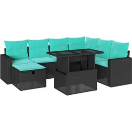 vidaXL Gartensofa-Set mit Kissen, schwarzes Polyrattan