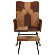 vidaXL Schaukelstuhl mit Hocker Braun Echtleder und Canvas