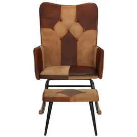 vidaXL Schaukelstuhl mit Hocker Braun Echtleder und Canvas