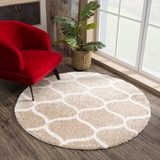 Sanat Madrid Shaggy Teppich Rund - Hochflor Teppiche für Wohnzimmer, Schlafzimmer, Küche - Beige, Größe: 80 cm