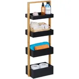 Relaxdays Badregal, 4 Ablagen, HxBxT: 88 x 30 x 18 cm, Standregal für Badezimmer & Küche, Bambus, MDF, Natur/schwarz