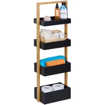 Relaxdays Badregal, 4 Ablagen, HxBxT: 88 x 30 x 18 cm, Standregal für Badezimmer & Küche, Bambus, MDF, Natur/schwarz