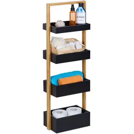 Relaxdays Badregal, 4 Ablagen, HxBxT: 88 x 30 x 18 cm, Standregal für Badezimmer & Küche, Bambus, MDF, Natur/schwarz