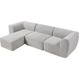 [en.casa] Modular Sofa, 3-Sitzer Hurvas mit Longchair Bouclé Grau