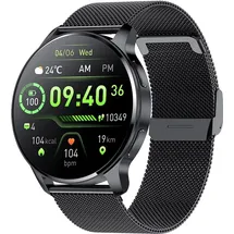 krostming Smartwatch Damen Herren mit Telefonfunktion Rund 360 * 360 Auflösung IP67 Wasserdicht Herzfrequenz SpO2 Blutdruckmessung 20 Sportmodi APP Android IOS - Schwarz